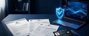 WAEC and NECO documents sit beside a laptop and glowing blue verification shield.