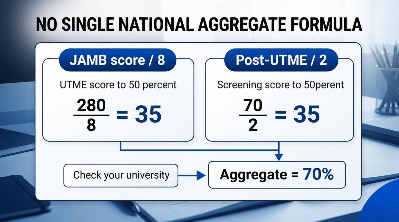 Infographic showing JAMB and Post-UTME scores combined into a 70% aggregate.